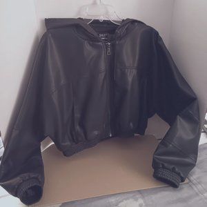 Black Hooded Bomber Jacket - sz Large